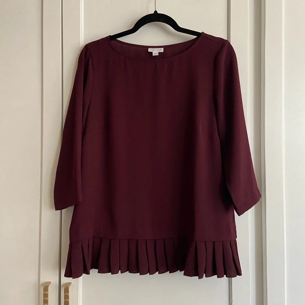 J. JILL Burgundy 3/4 Sleeve Blouse Tunic Size S - Picture 3 of 12